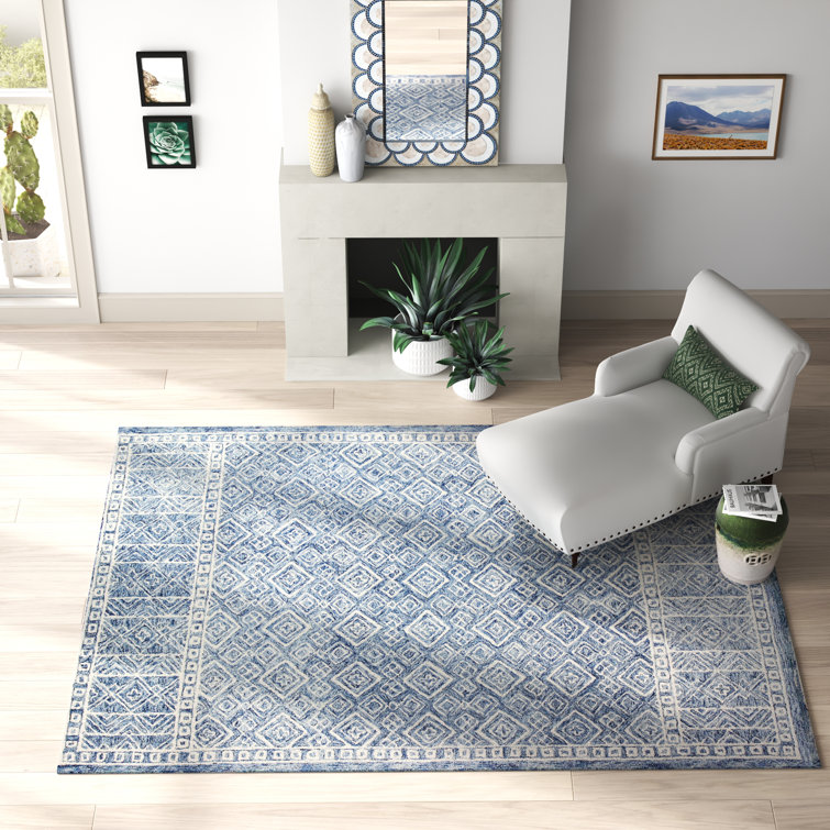 Mistana™ Thanos Geometric Handmade Tufted Wool Blue Area Rug & Reviews